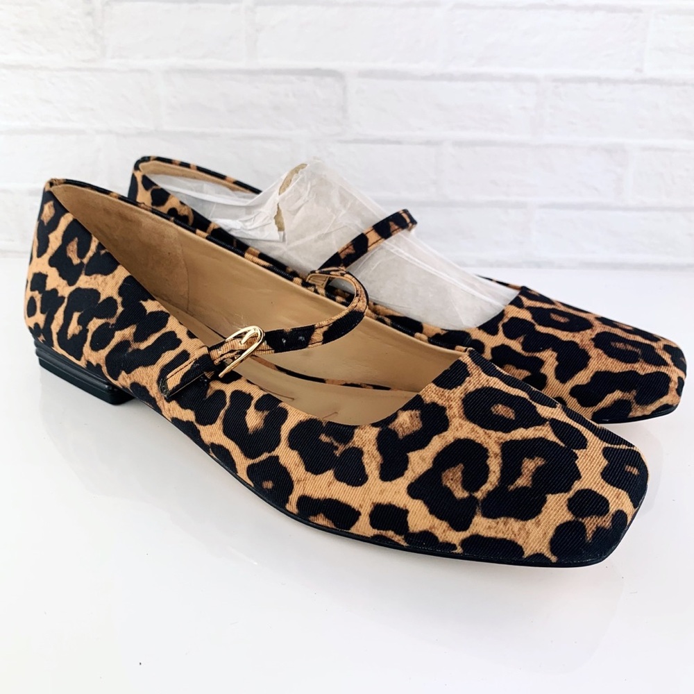 NEW! Franco Sarto Tinsley Leopard Square Toe Mary Jane Flats Size 9 $125
